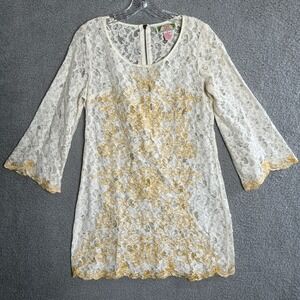 Flying Tomato Mini Dress Womens Medium Ivory Sheer‎ Lace Fairy Cottage Boho Y2K